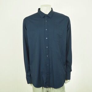 Untuckit Button Down Shirt Mens 3XLT Dark Blue Gironde Performance Nylon Blend